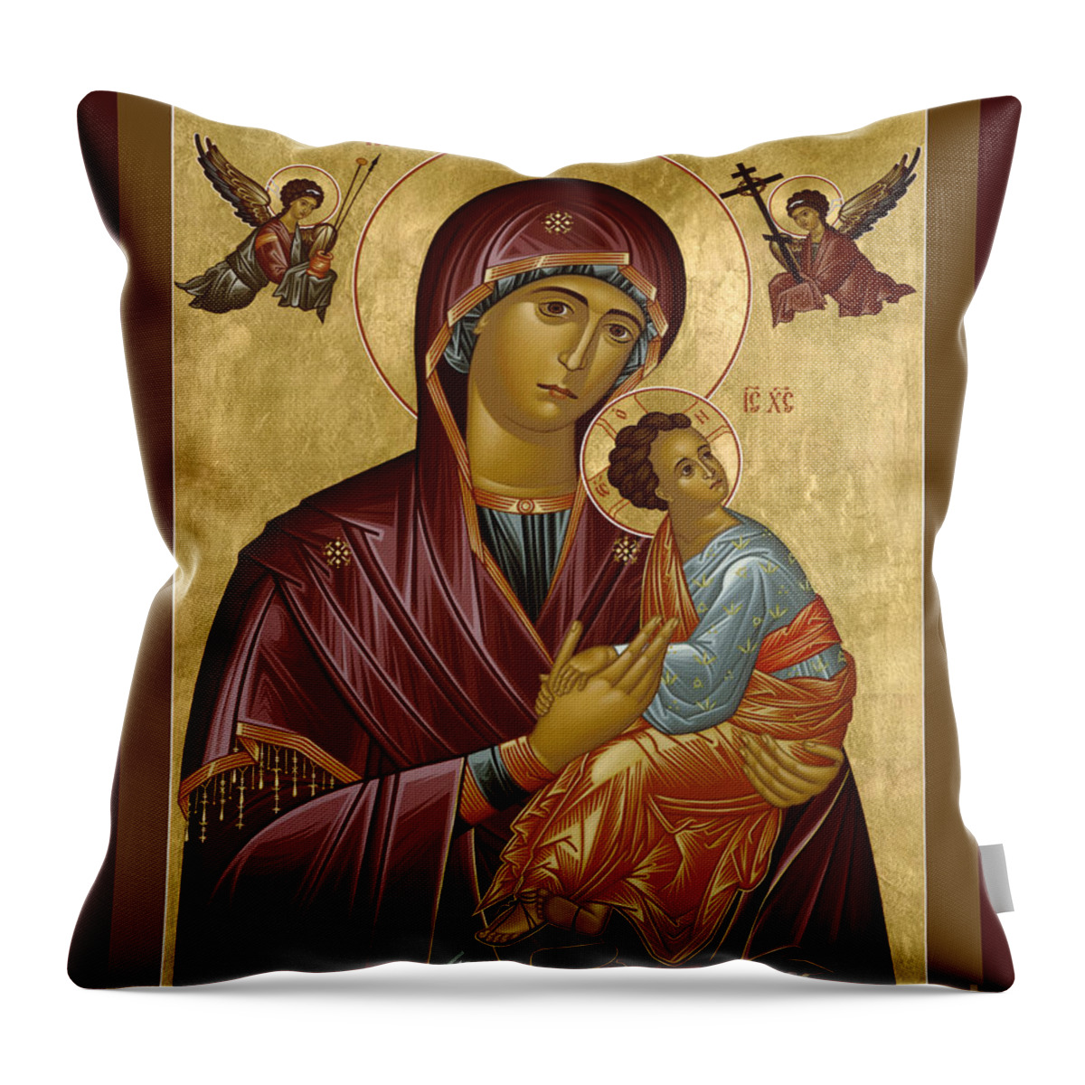 Our Lady Of Perpetual Help Throw Pillow featuring the painting Our Lady of Perpetual Help - RLOPH by Br Robert Lentz OFM