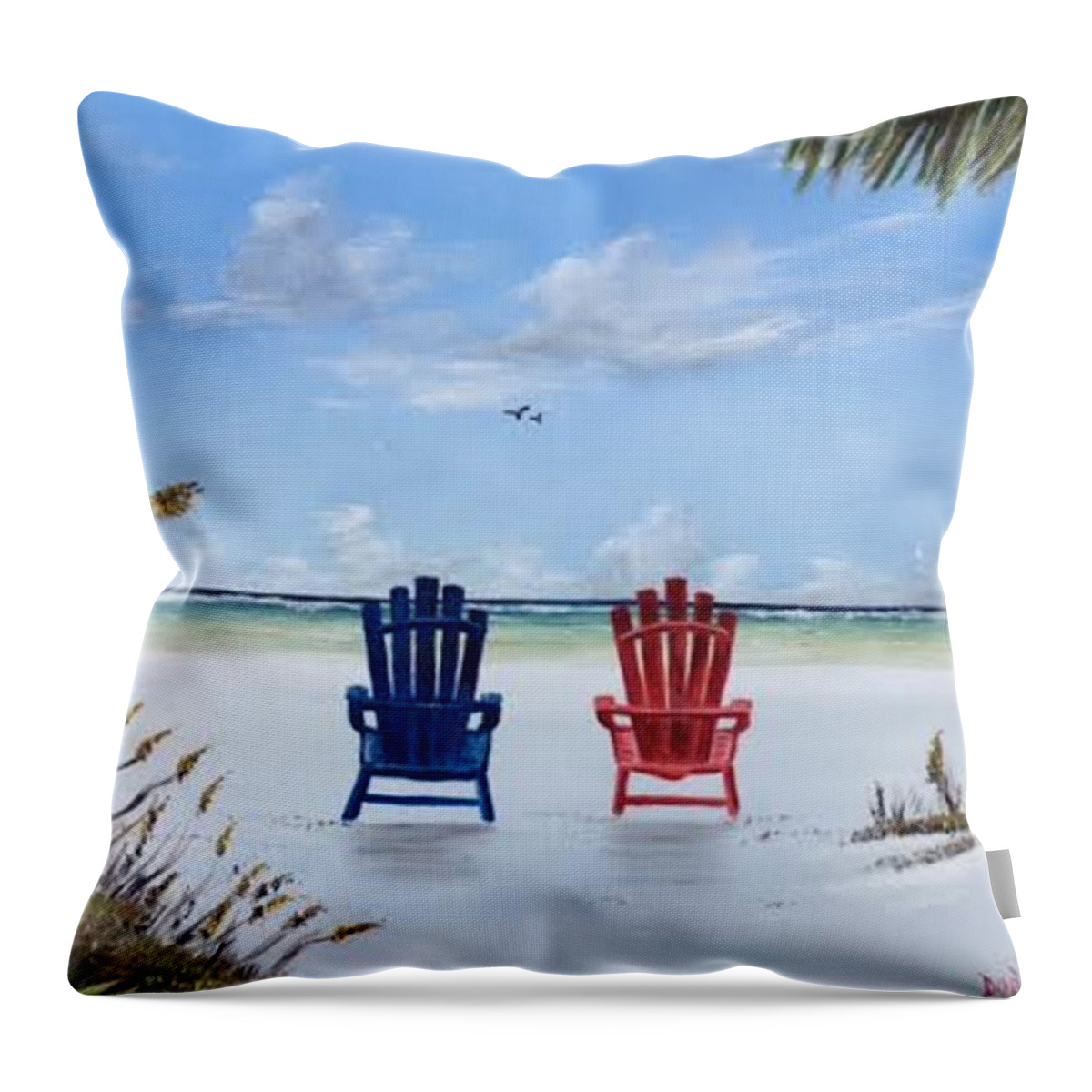 Adirondack Chair Throw Pillow featuring the painting Our Spot On Siesta Key by Lloyd Dobson