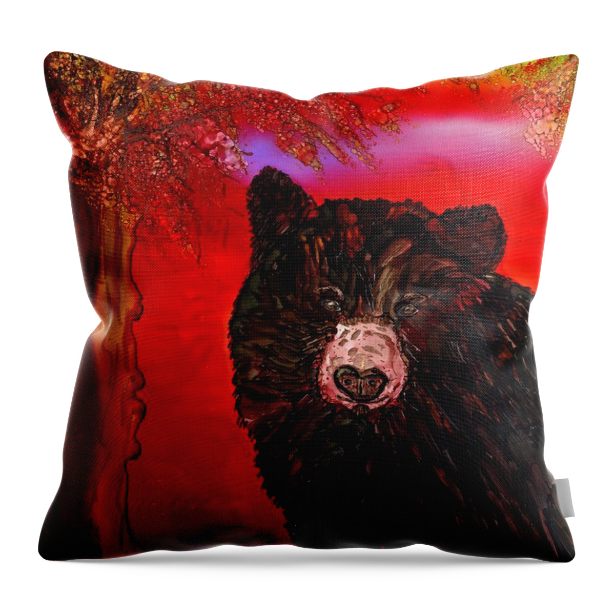 Black Bear Throw Pillow featuring the painting Out of Hibernation by Eunice Warfel