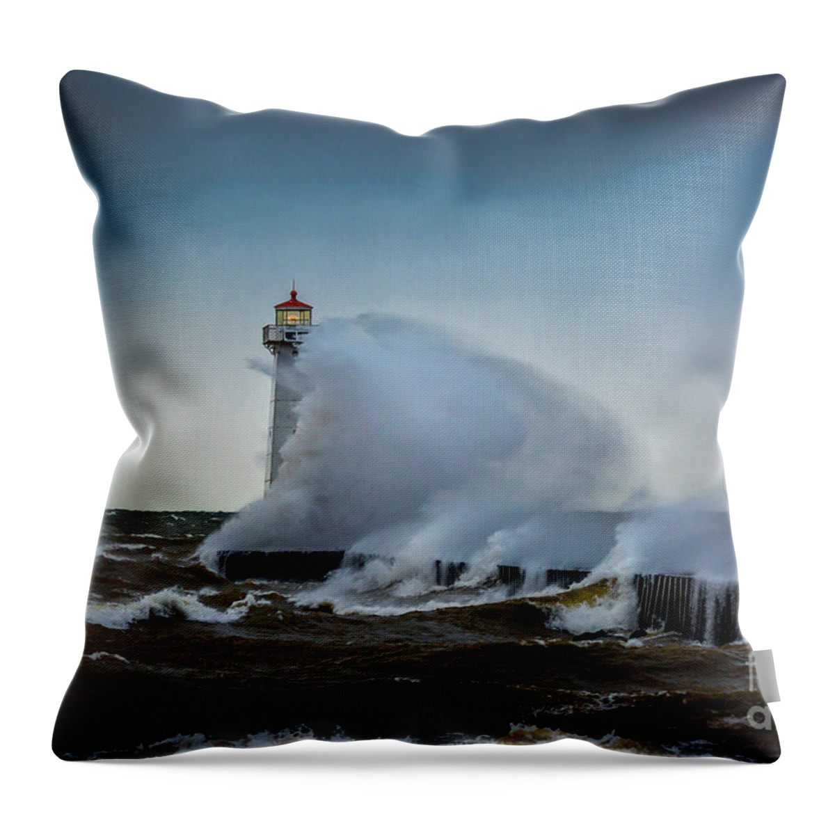 Harbour Throw Pillow featuring the photograph Outer Light Sodus Point by Roger Monahan
