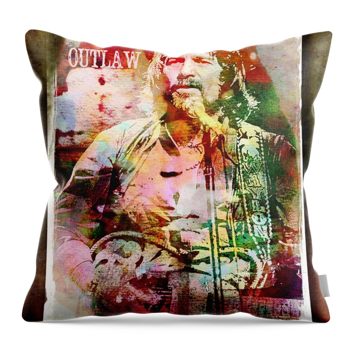 Waylon Jennings Throw Pillow featuring the digital art Outlaw by Mal Bray
