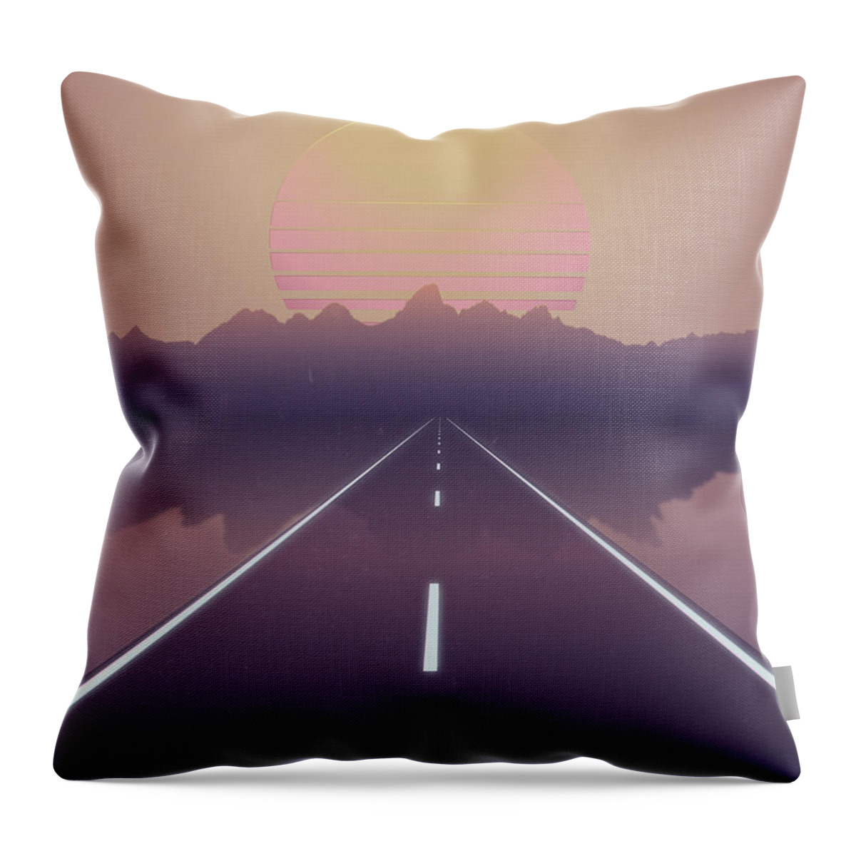 Vaporwave Throw Pillow featuring the digital art Outrun the Sun by Jennifer Walsh