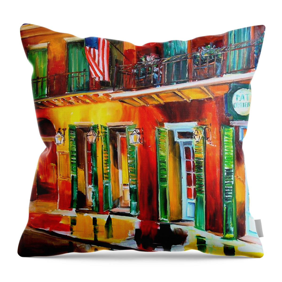New Orleans Throw Pillow featuring the painting Outside Pat O Briens Bar by Diane Millsap
