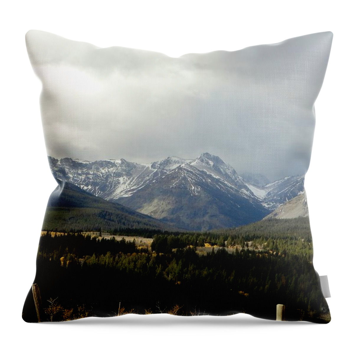 Mountains Throw Pillow featuring the photograph Over the Fence to Dusted Mountains by Tracey Vivar