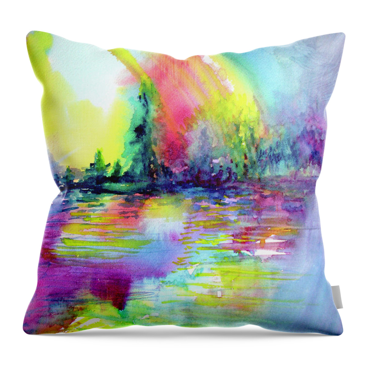 Rainbow Throw Pillow featuring the painting Over the Rainbow by Allison Ashton
