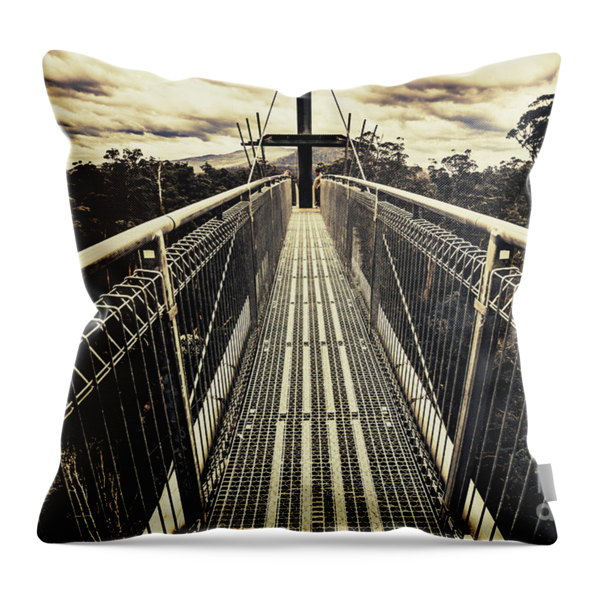 Tahune Airwalk Throw Pillow featuring the photograph Over the Tahune treetops by Jorgo Photography