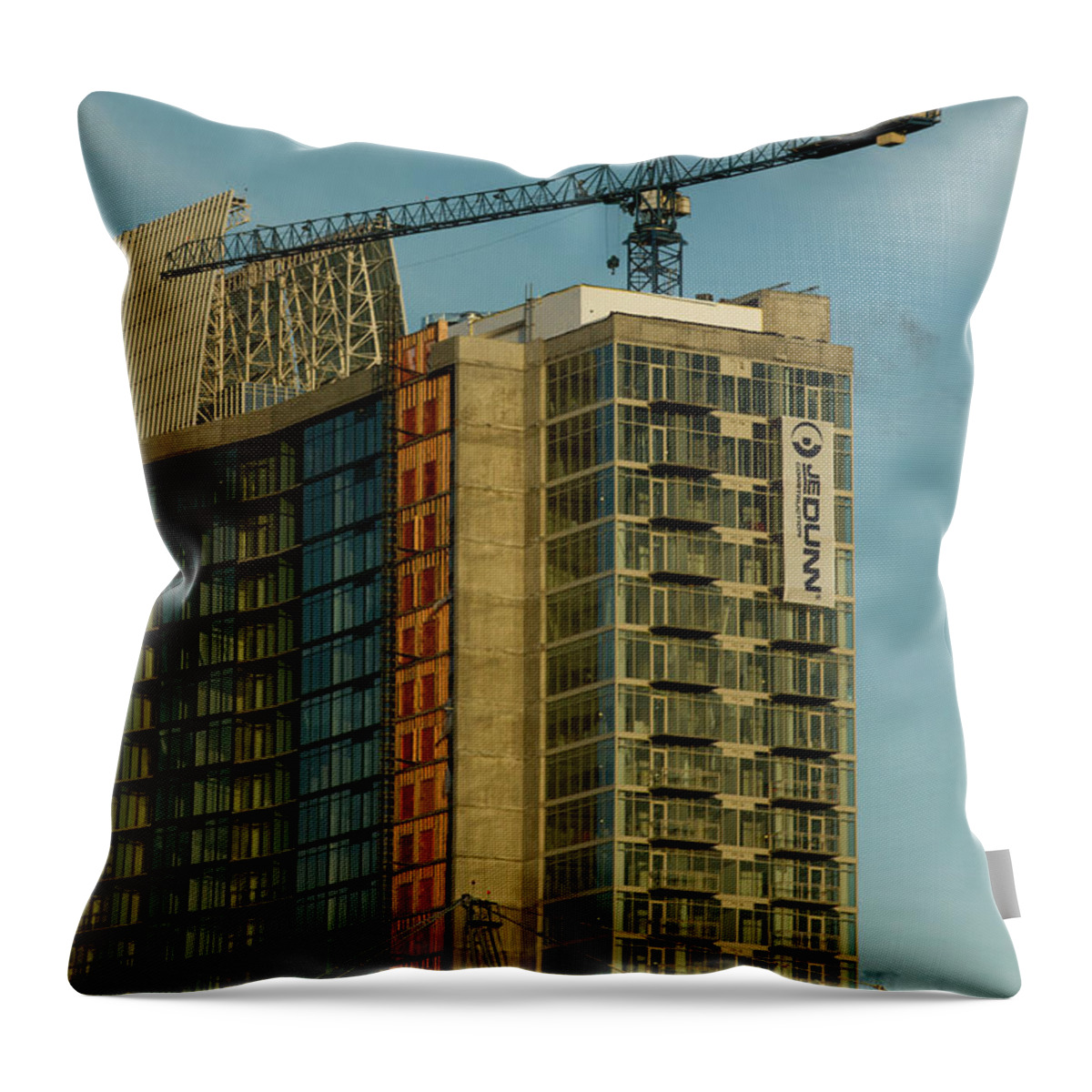 Cranes Images Throw Pillow featuring the photograph Over Your Head Cranes Atlanta Construction Art by Reid Callaway