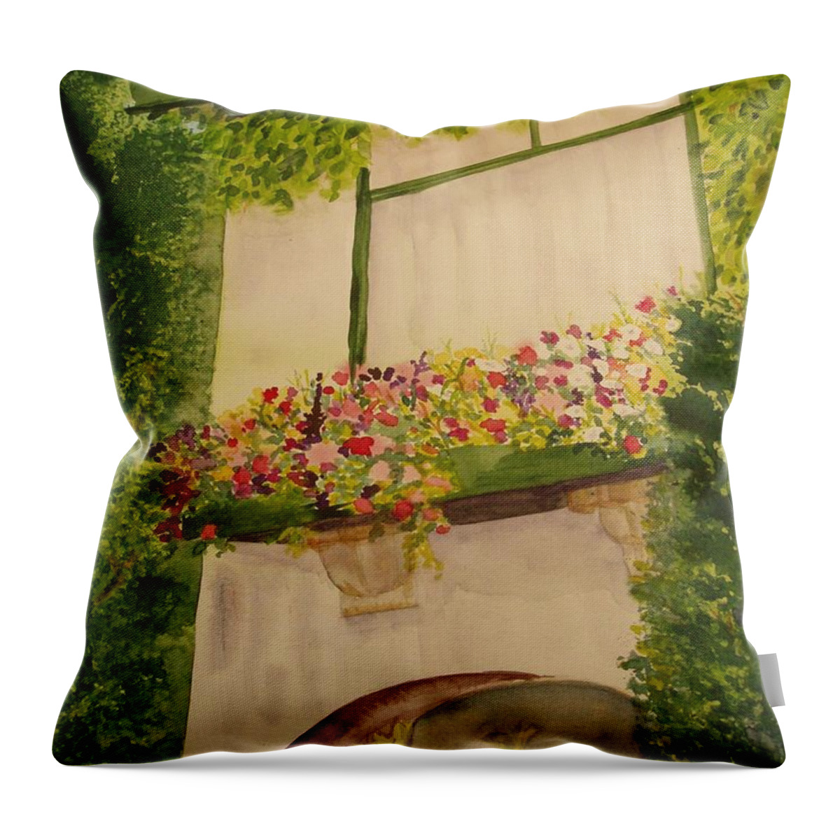 Flowers Throw Pillow featuring the painting Overlooking Butchard Gardens by Vicki Housel