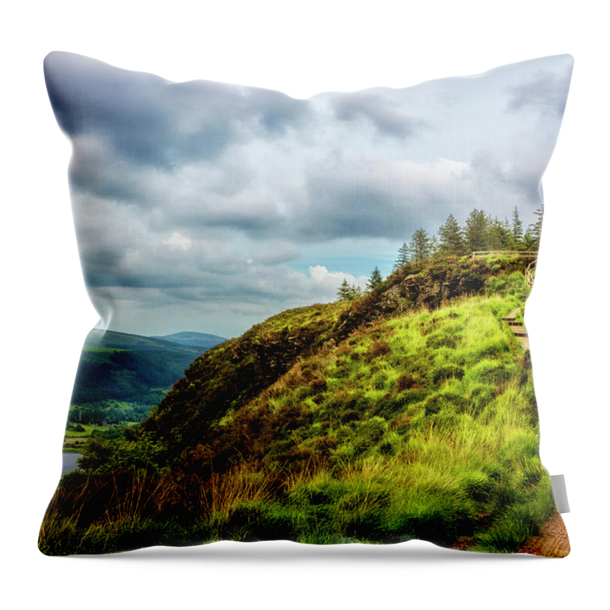 Clouds Throw Pillow featuring the photograph Overlooking Glendalough on the Wicklow Way by Debra and Dave Vanderlaan