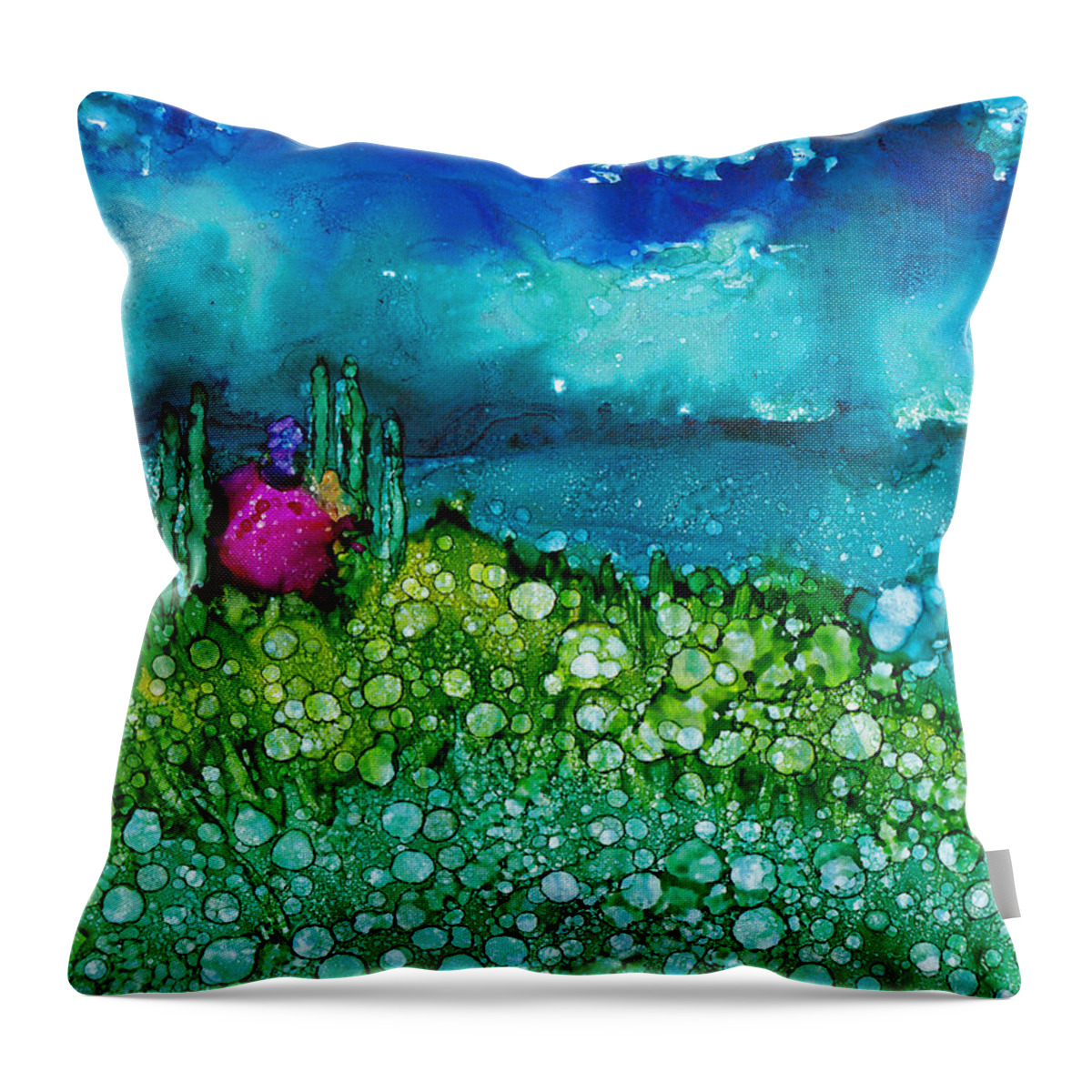 Tropical Throw Pillow featuring the painting Overlooking the Lake by Angela Treat Lyon