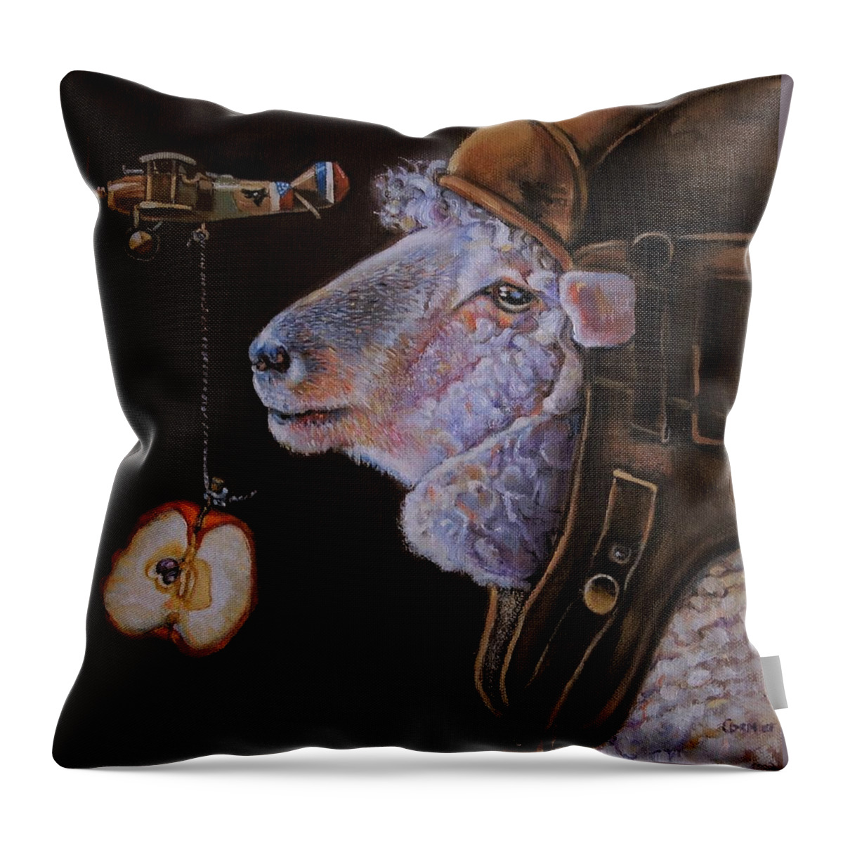 Sheep Throw Pillow featuring the painting The Temptation of the Ewe by Jean Cormier