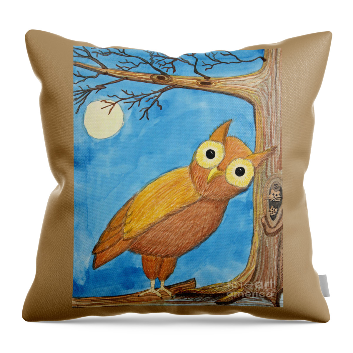 Owl Throw Pillow featuring the painting Owl and Moonlight by Norma Appleton
