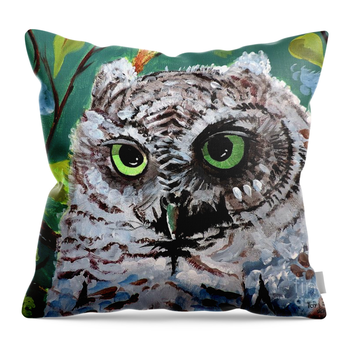 Baby Owl Throw Pillow featuring the painting Owl Be Seeing You by Tom Riggs