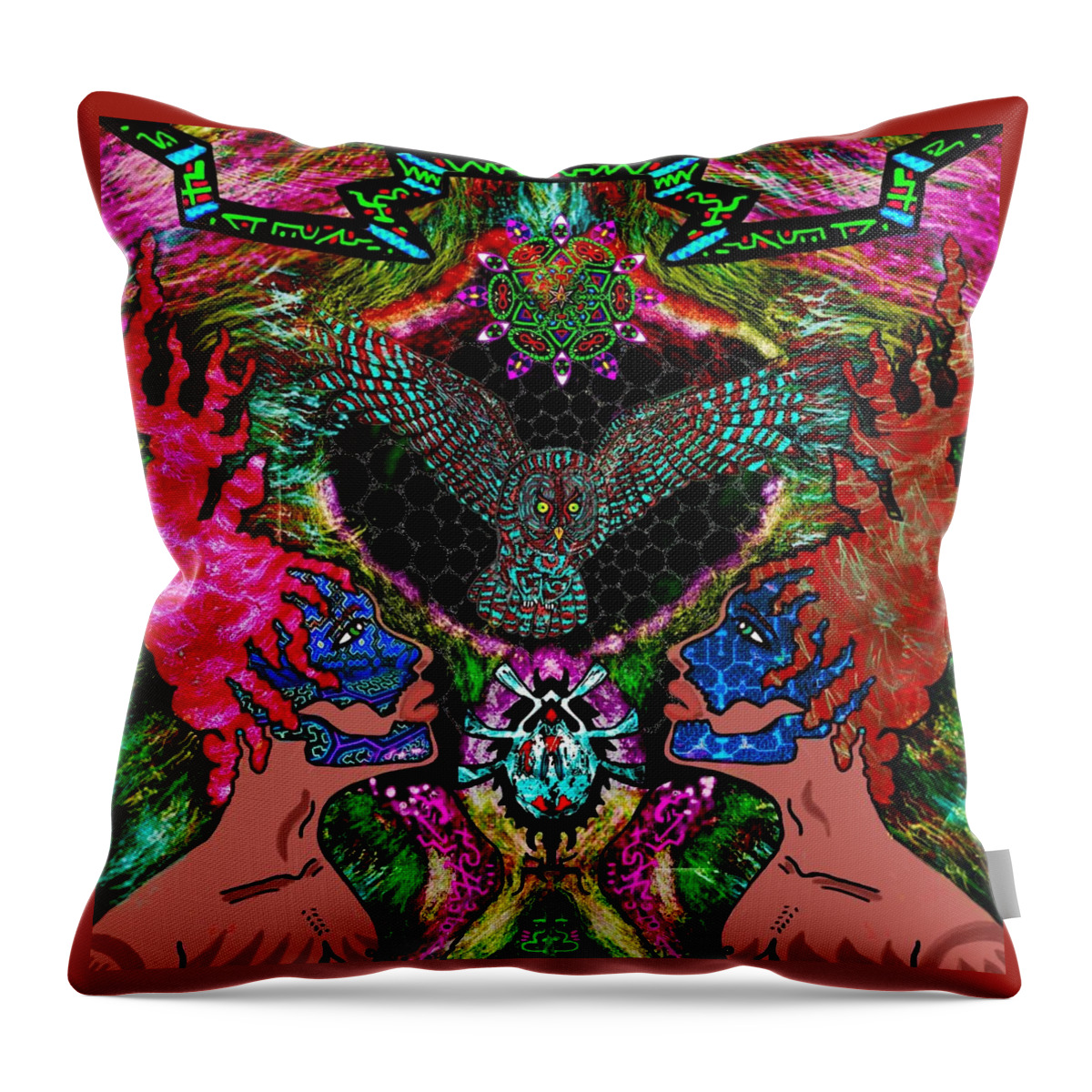 Owl Throw Pillow featuring the digital art Owl Spirit Contemplation by Myztico Campo