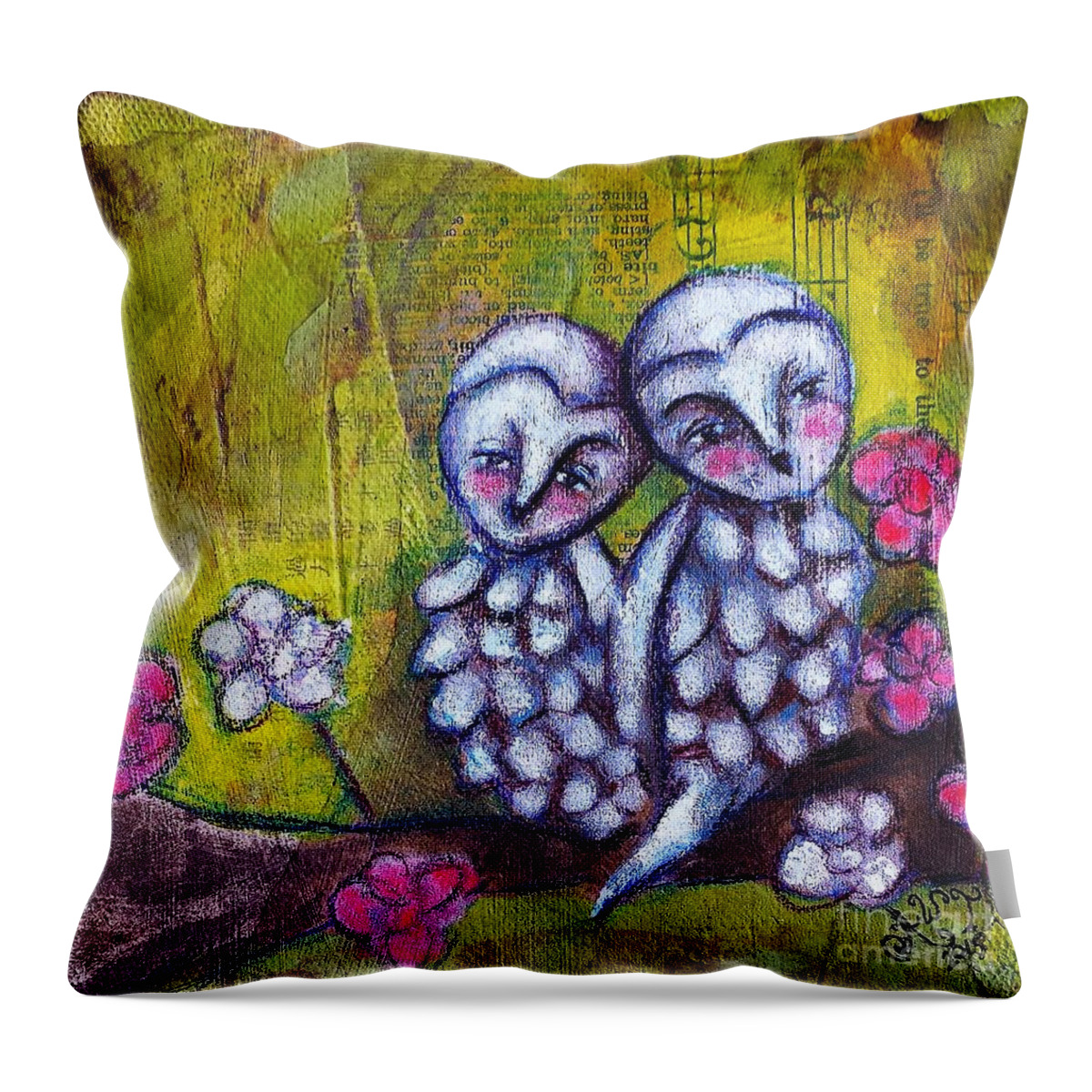 Owl Throw Pillow featuring the painting Owlies by Allison Weeks Thomas