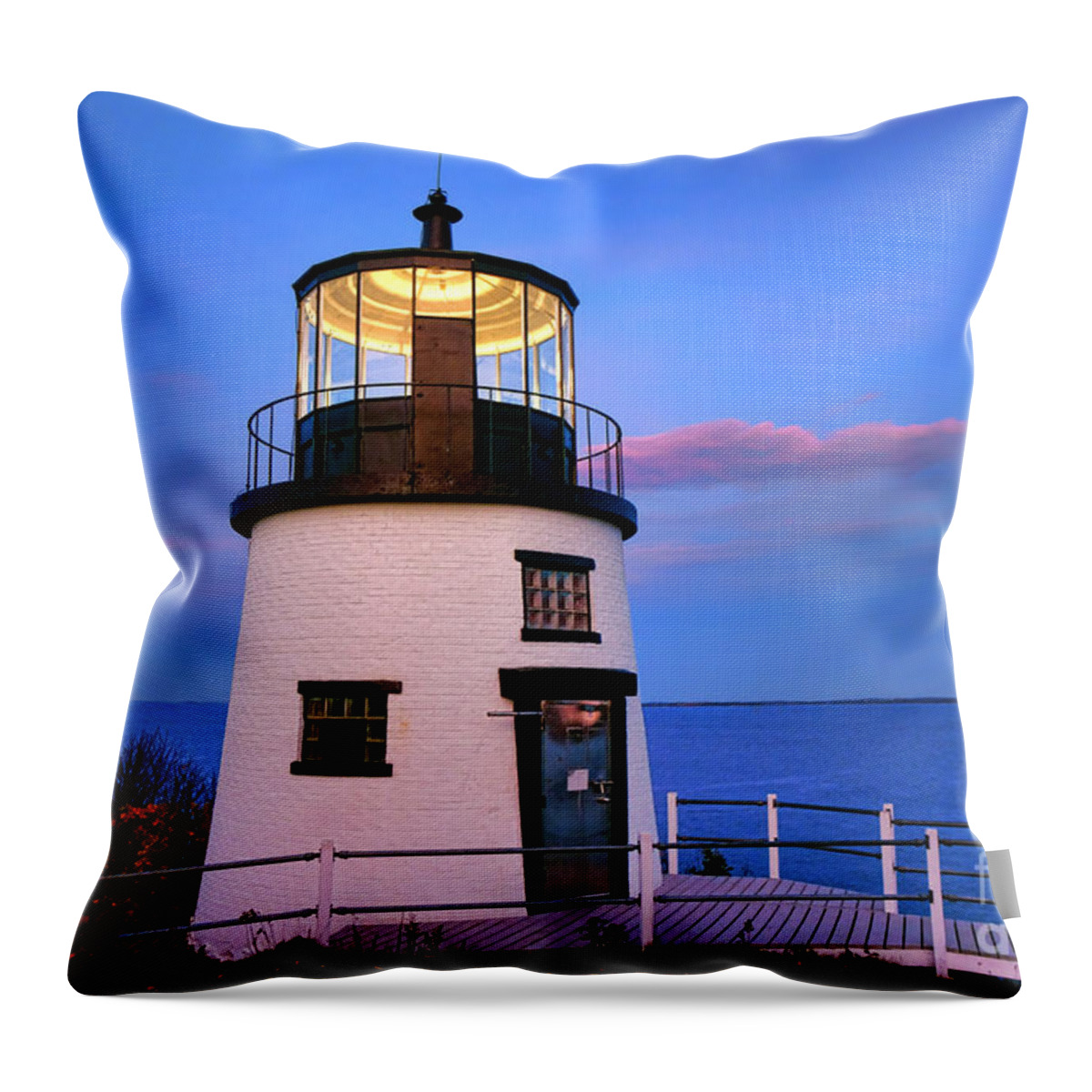 Owls Throw Pillow featuring the photograph Owls Head Light Evening by Olivier Le Queinec