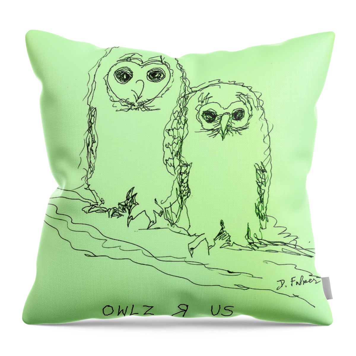 Baby Owls Throw Pillow featuring the drawing Owlz R Us by Denise F Fulmer