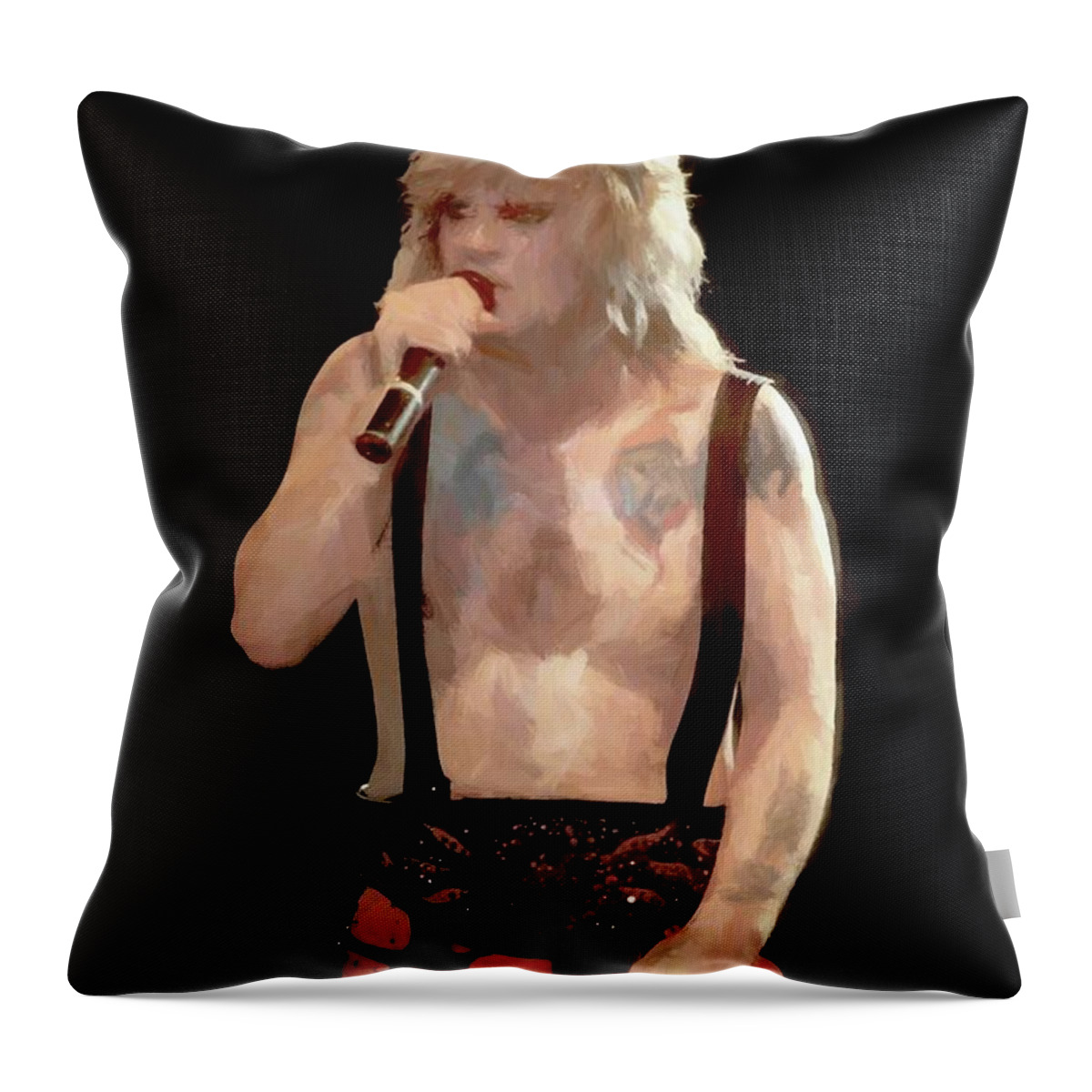 Tattos Throw Pillow featuring the painting Ozzy Osbourne Painting by Concert Photos