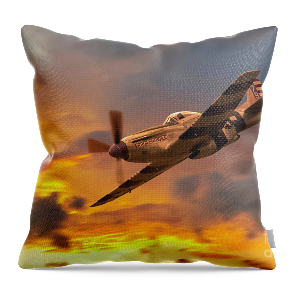 P-51 Mustang Throw Pillow featuring the digital art P-51 Fragile but Agile by Airpower Art