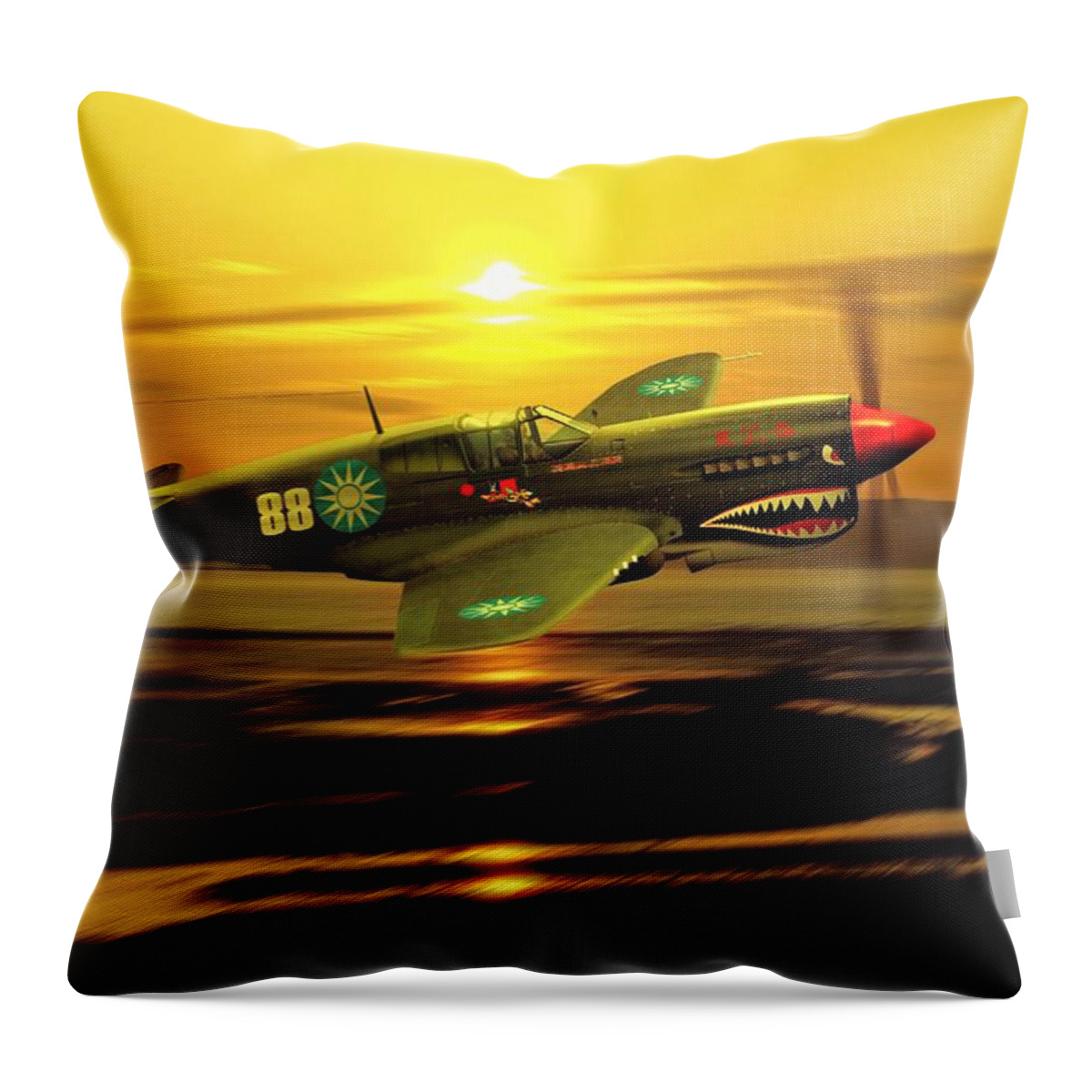John Wills Art Throw Pillow featuring the digital art P40 Warhawk WW2 US Aviation Art by John Wills