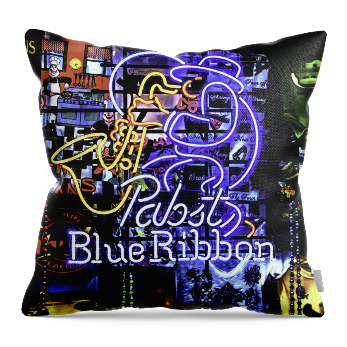 Pabst Throw Pillow featuring the photograph Pabst Neon by Frances Ann Hattier