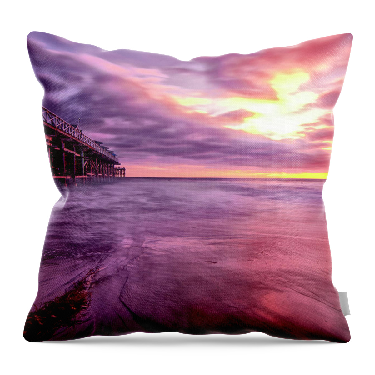San Diego Throw Pillow featuring the photograph Pacific Beach Pier by Lawrence Knutsson