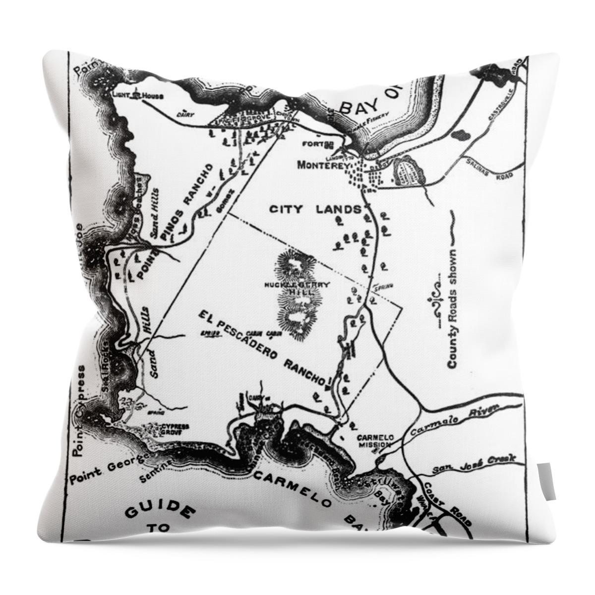 Pacific Grove Throw Pillow featuring the photograph Pacific Grove Map Monterey Peninsula circa 1879 by Monterey County Historical Society