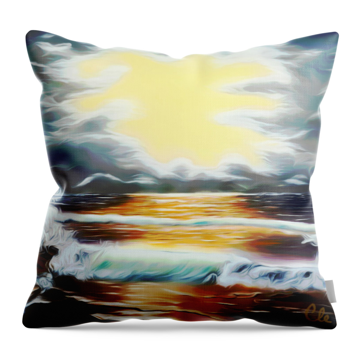 Sunset Throw Pillow featuring the painting Pacific Ocean Storm Dreamy Mirage by Claude Beaulac