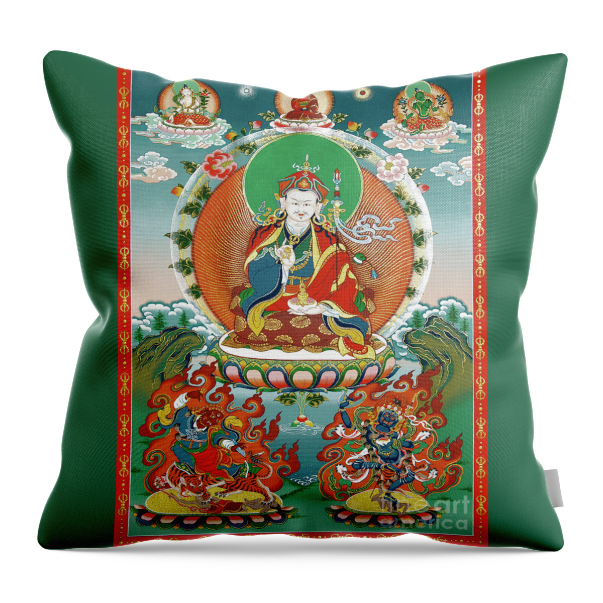 Three Roots. Amitabha Throw Pillow featuring the painting Padmasambhava by Sergey Noskov