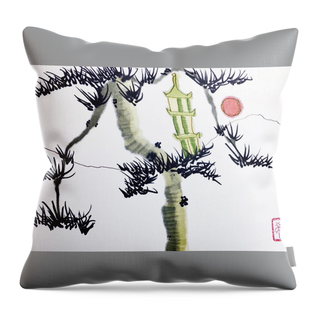 Sumi Throw Pillow featuring the painting Pagoda Tree by Casey Shannon