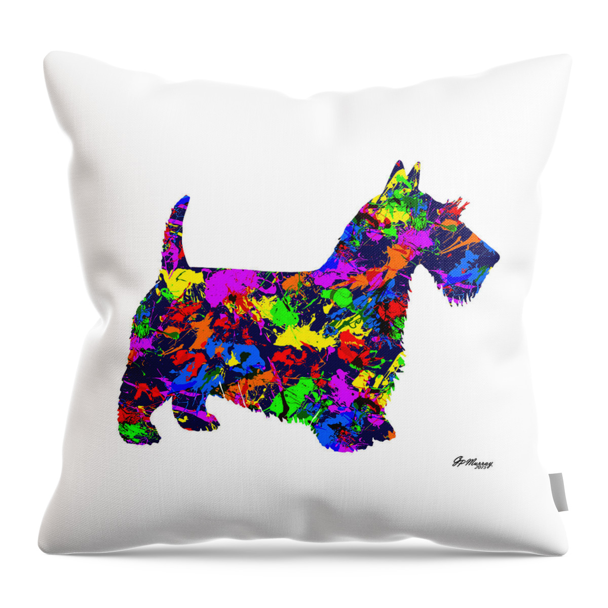 Paint Splatter Art Throw Pillow featuring the digital art Paint Splatter Scottish Terrier by Gregory Murray