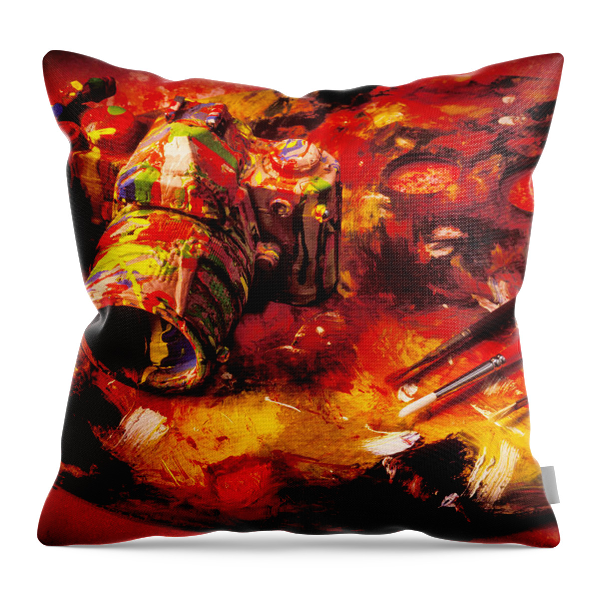 Camera Throw Pillow featuring the photograph Painted camera by Garry Gay
