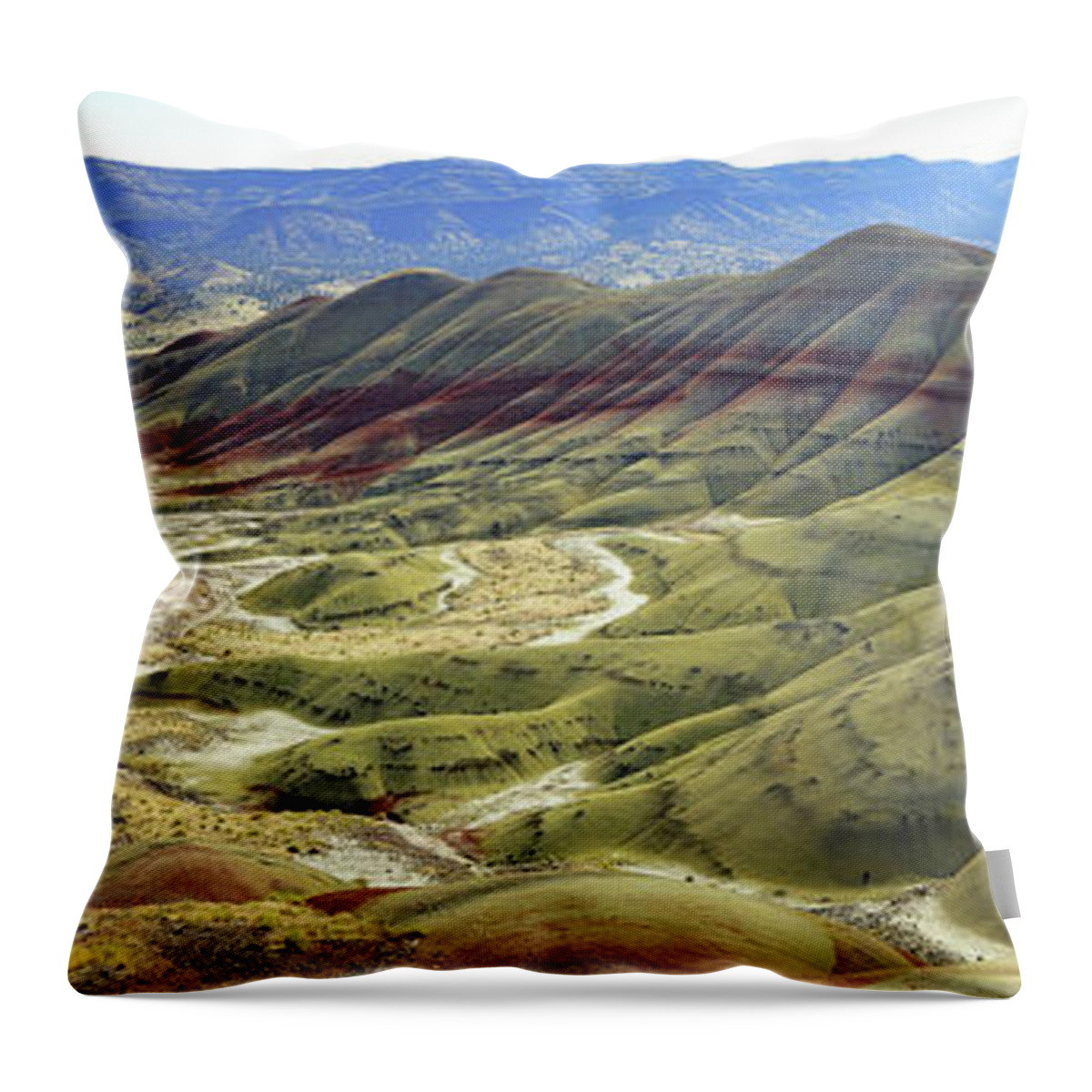Oregon Throw Pillow featuring the photograph Painted Hills Panorama by Benedict Heekwan Yang