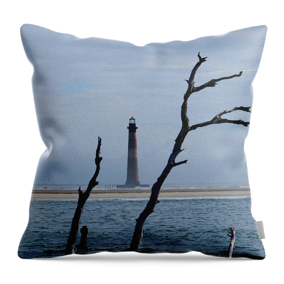 Lighthouses Throw Pillow featuring the photograph Painted Morris Island Lighthouse by Skip Willits