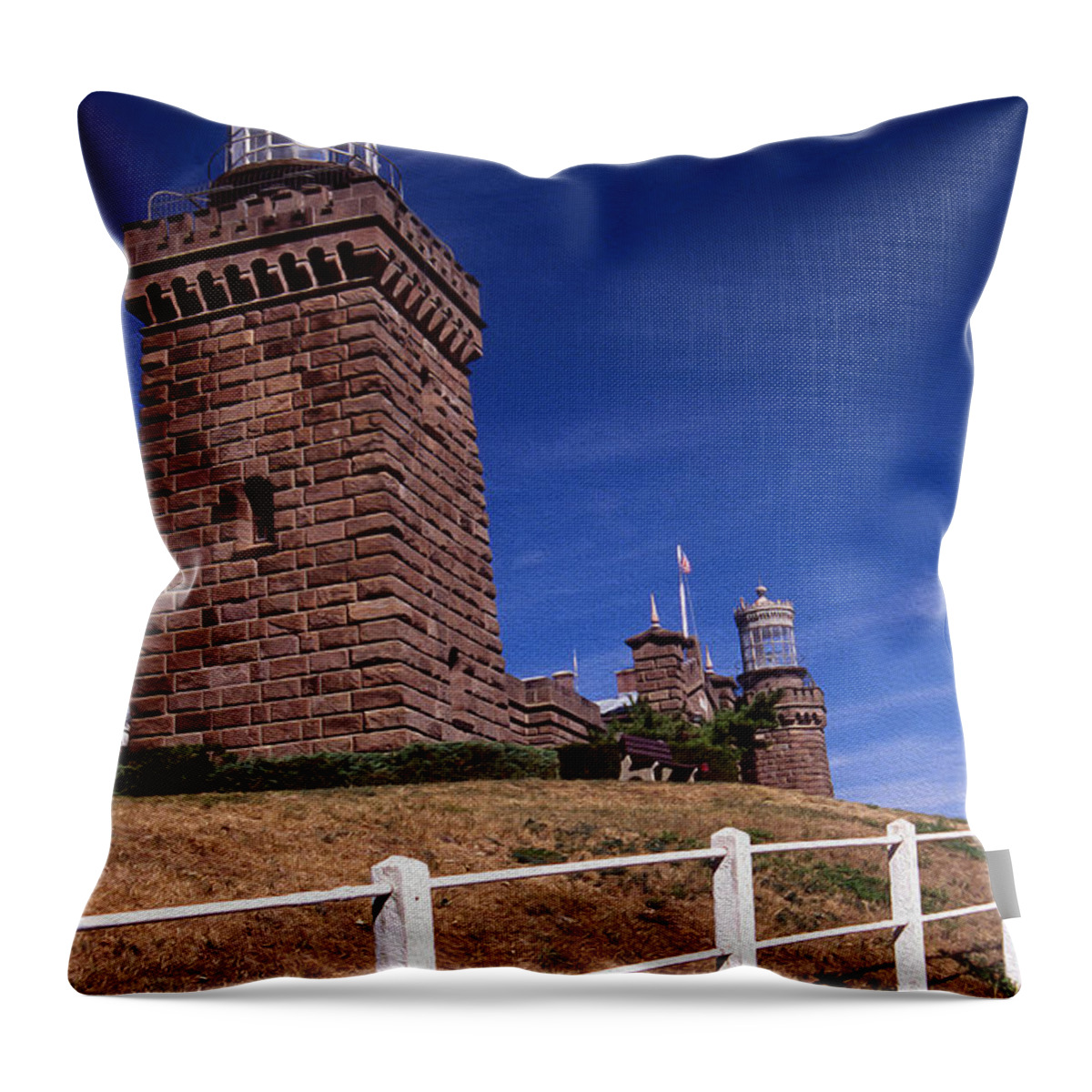 Lighthouses Throw Pillow featuring the photograph Painted Navasink Twin Lights by Skip Willits