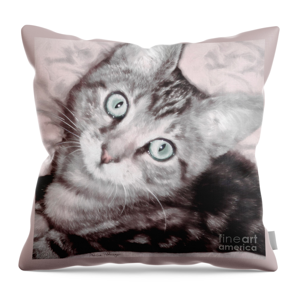 Cat Throw Pillow featuring the digital art Pastel Bengal Kitten by Alicia Hollinger