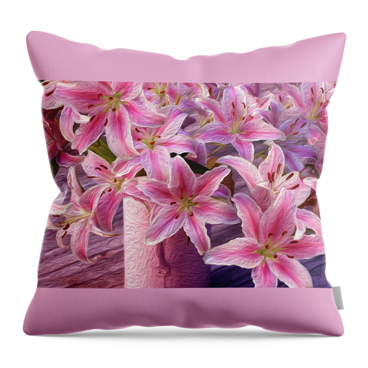 Lilies Throw Pillow featuring the photograph Painted Pink Lilies by Vanessa Thomas