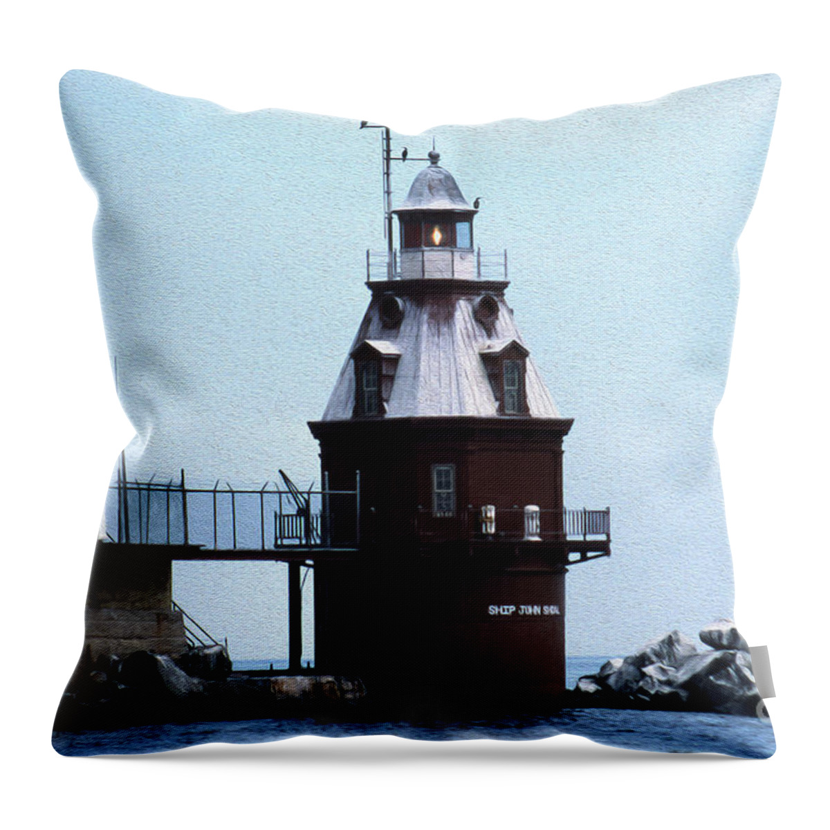 Lighthouses Throw Pillow featuring the photograph Painted Ship John Lighthouse Nj by Skip Willits