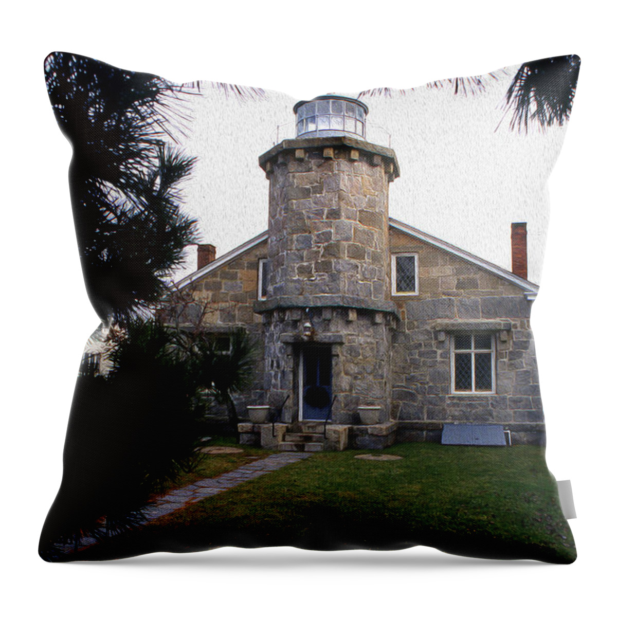 Lighthouses Throw Pillow featuring the photograph Painted Stonington Harbor Lighthouse by Skip Willits