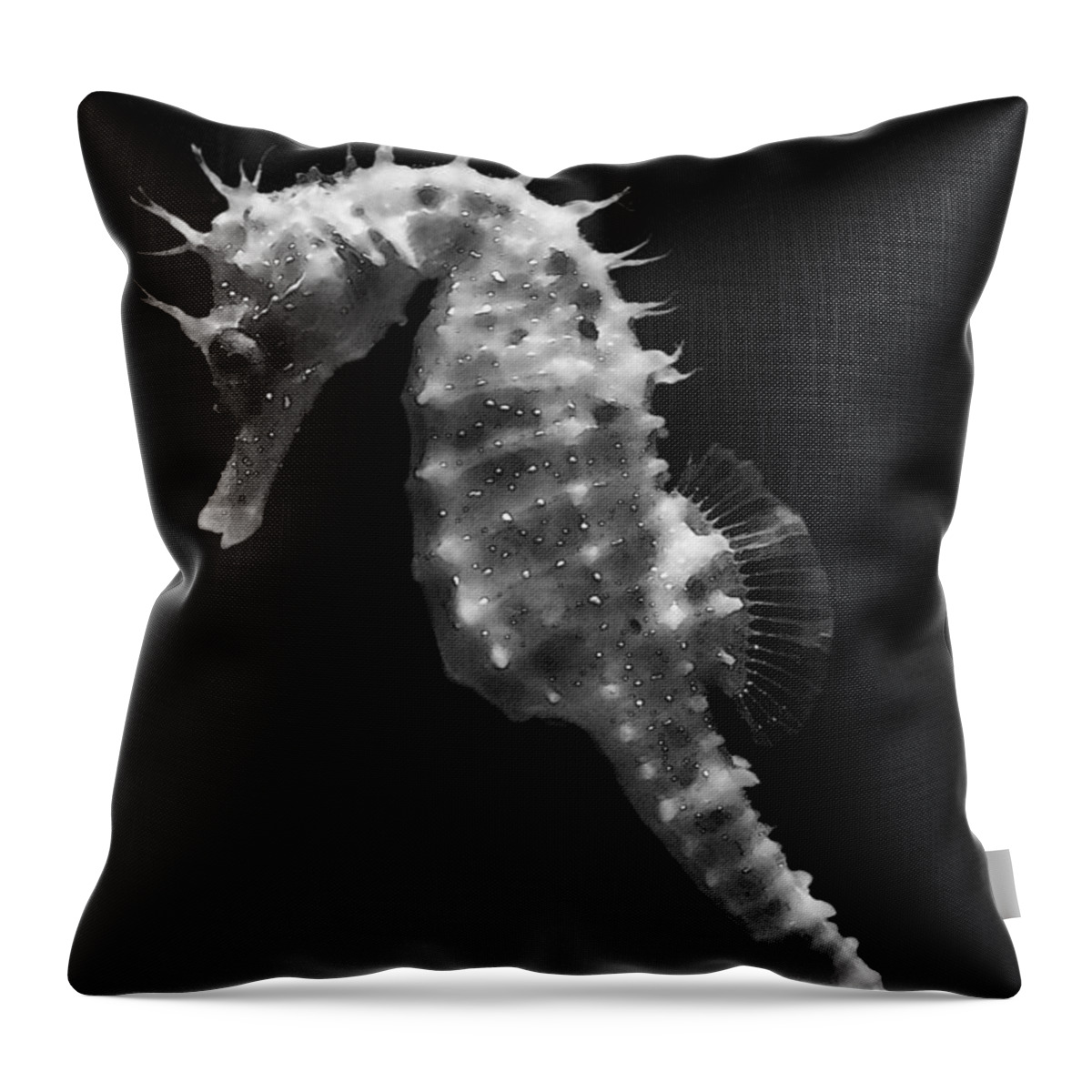 Black Throw Pillow featuring the mixed media Painterly Seahorse by Pati Photography