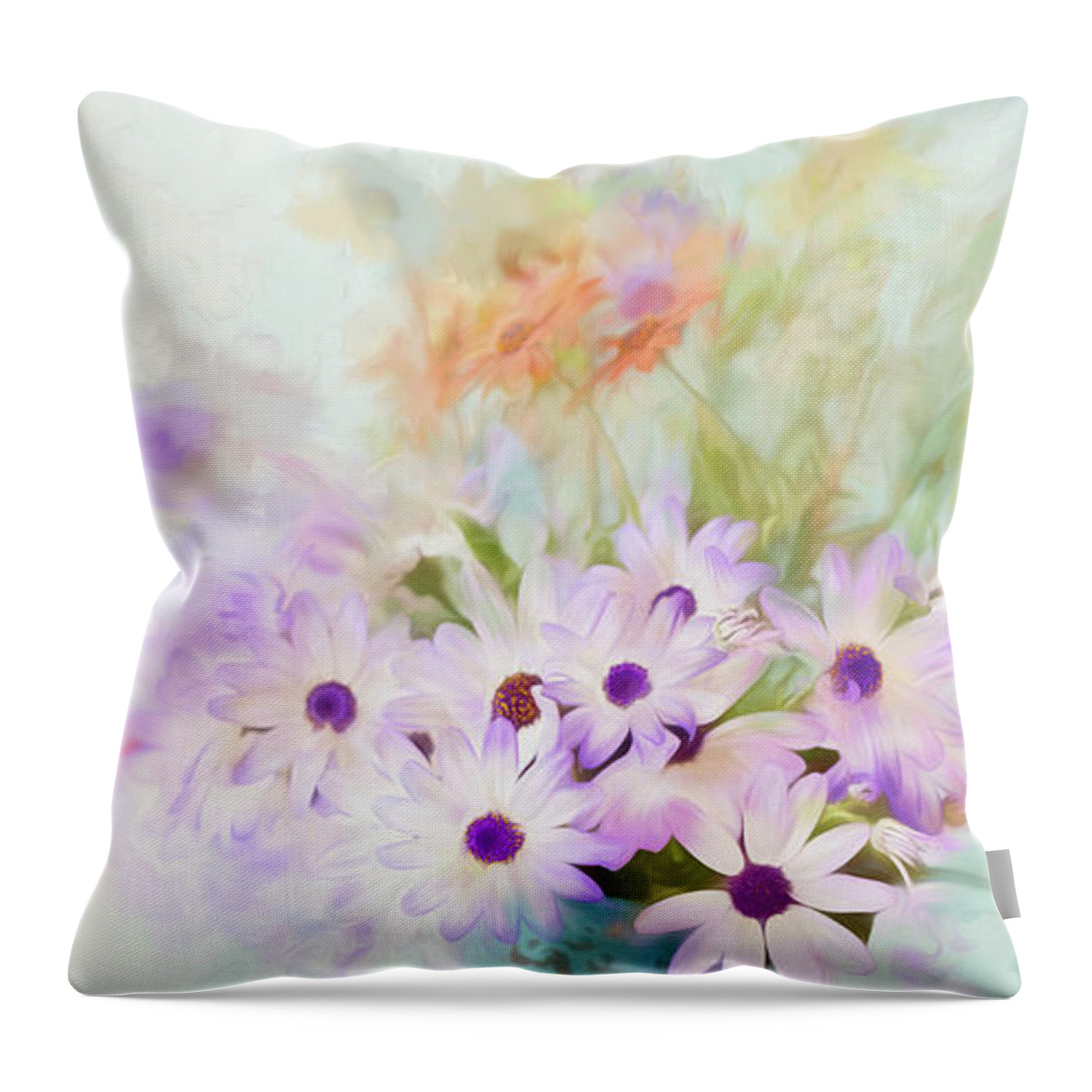 Wildflowers Throw Pillow featuring the photograph Painterly Spring Daisy Bouquet by Susan Gary