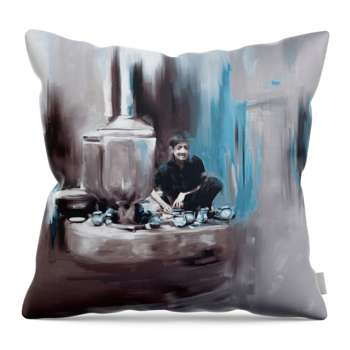 Kehwa Throw Pillow featuring the painting Painting 788 4 KPK Tea Culture by Mawra Tahreem