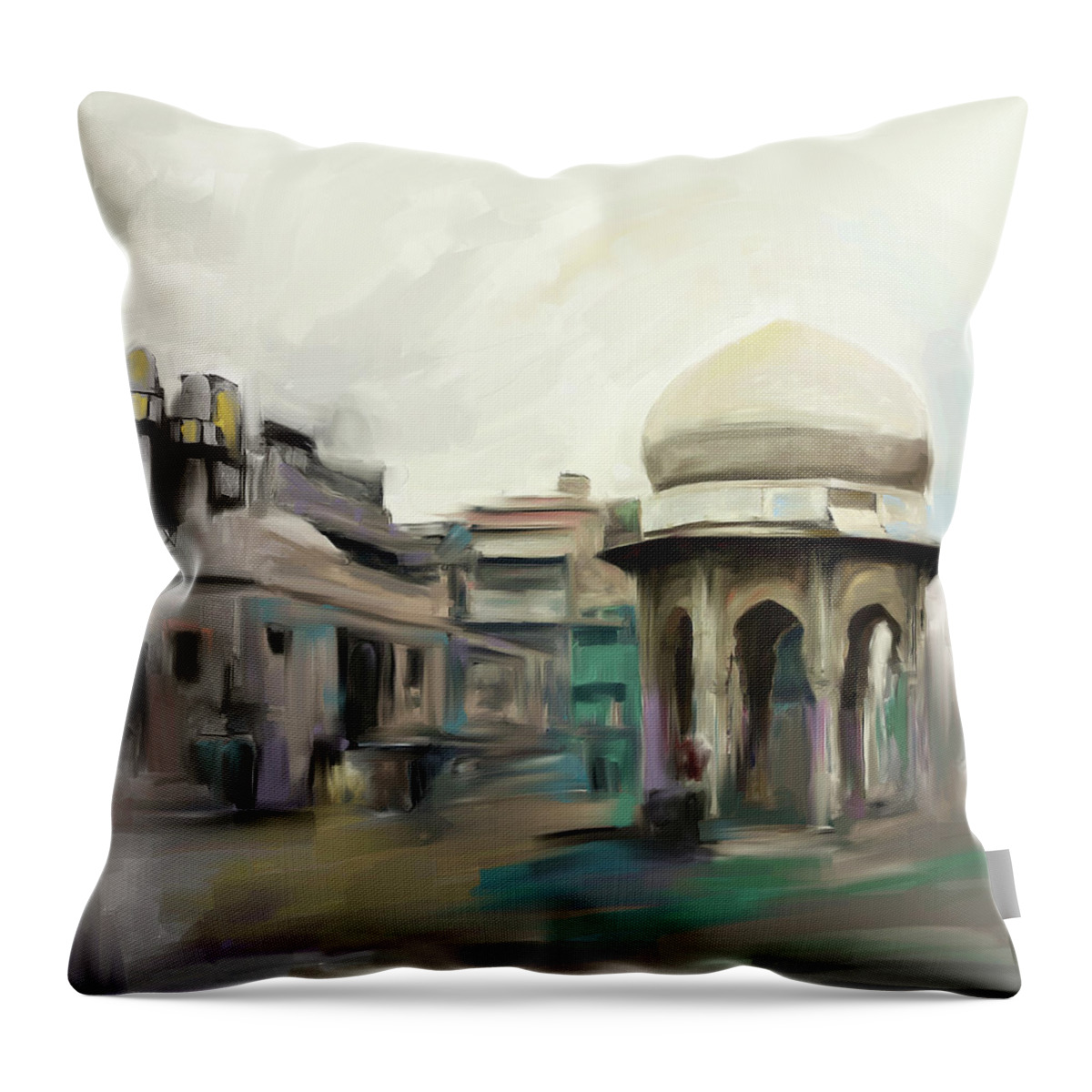 Chowk Yaadgar Throw Pillow featuring the painting Painting 798 1 Chowk Yadgaar by Mawra Tahreem
