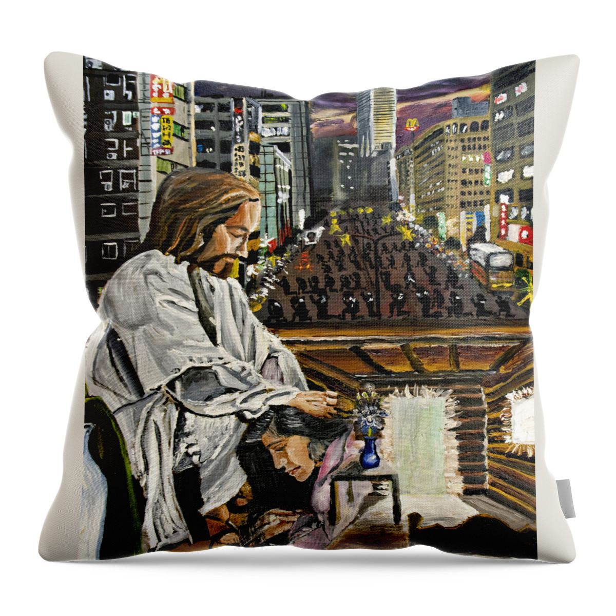 Religion Throw Pillow featuring the painting Painting from a dream based on a Toby Mac Song by David Martin