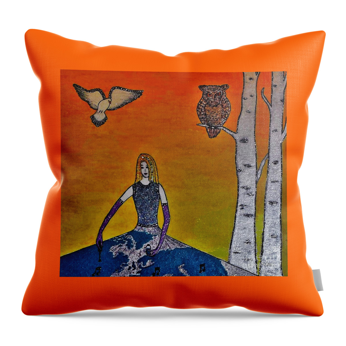 Owl Throw Pillow featuring the painting Painting On A Sunny Day by Jasna Gopic
