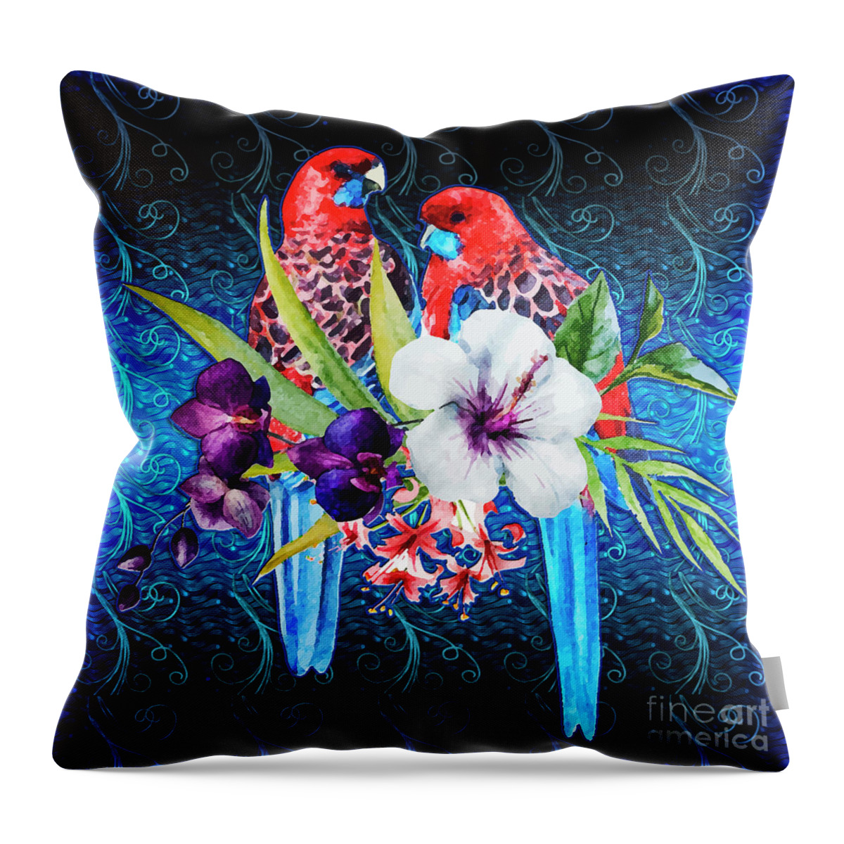 Birds Throw Pillow featuring the digital art Paired Parrots by Digital Art Cafe