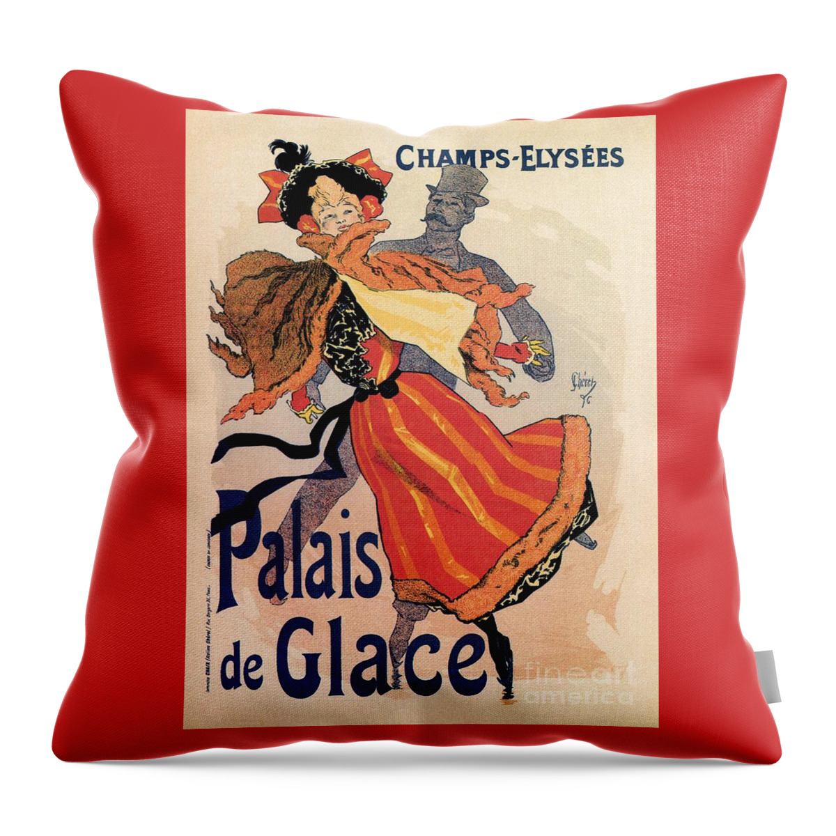 Vintage Throw Pillow featuring the drawing Palais de Glace Jules Cheret by Heidi De Leeuw