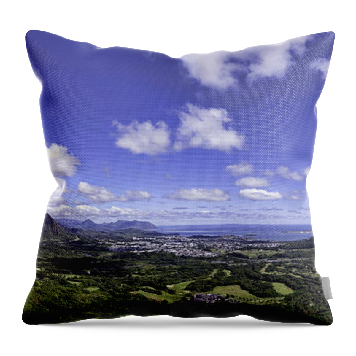 Hawaii Throw Pillow featuring the photograph Pali Lookout Panorama by Dan McManus