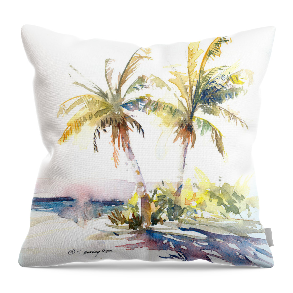 Sunlight Throw Pillow featuring the painting Palm Shadows by P Anthony Visco