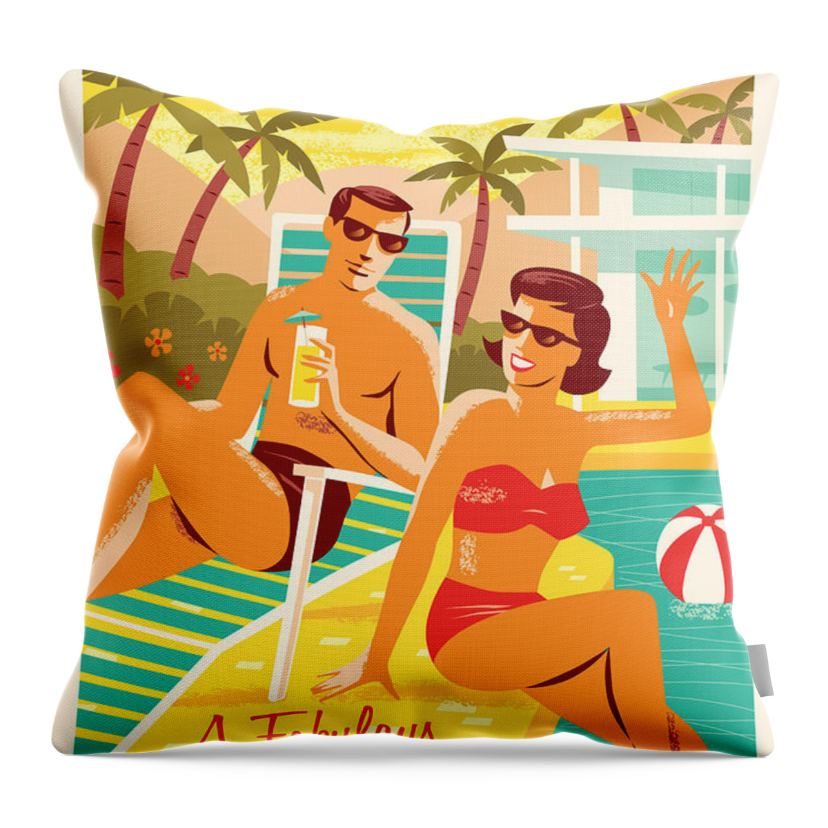 Travel Poster Throw Pillow featuring the digital art Palm Springs Poster - Retro Travel by Jim Zahniser